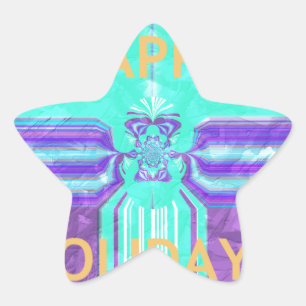 Adesivo Estrela Belo Férias Felizes Azul Ciano design vectorial