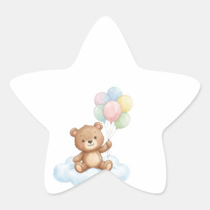 Adesivo Estrela Bibe de Bebê Urso Teddy com Balões de Aquarela Fof