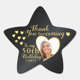 Adesivo Estrela Black and Gold 50th Birthday Photo Thank You