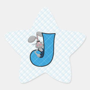 Adesivo Estrela Blue Gingham Jackrabbit Monograma - Letra J
