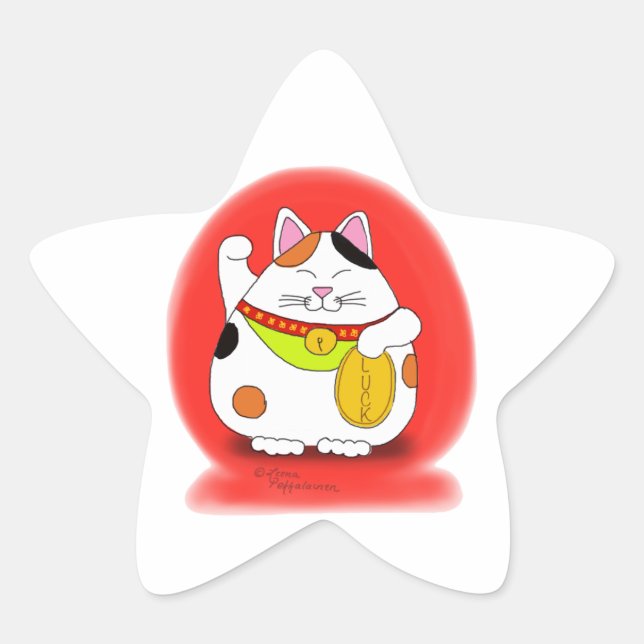 Adesivo Estrela Boa sorte Maneki Neko (Frente)