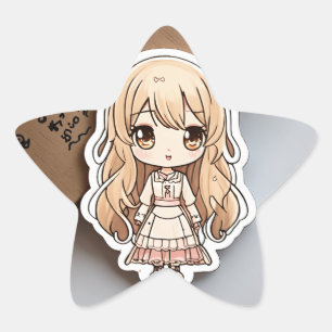 Adesivo Estrela Bonita Garota Branca de Kawaii Cartoon Die Cut Sti