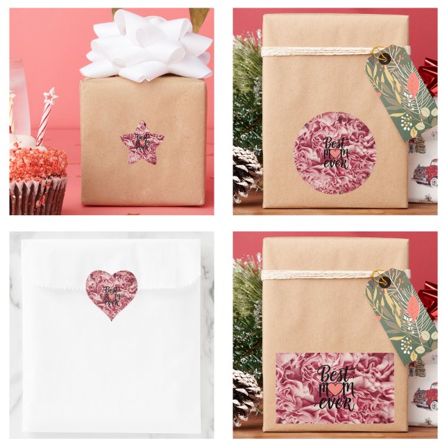 Adesivo Estrela Bonito Elegante Rosa Melhor Mãe Alguma Vez Floral (Pretty Pink Elegant Best Mom Ever Floral Stickers)