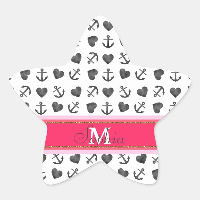 Adesivo Estrela Bonito padrão de âncoras de aquarela (Frente)