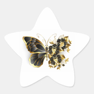 Adesivo Estrela Borboleta Flor de Ouro com Orquídea Preta