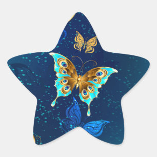 Adesivo Estrela Borboletas Douradas em um Fundo Azul
