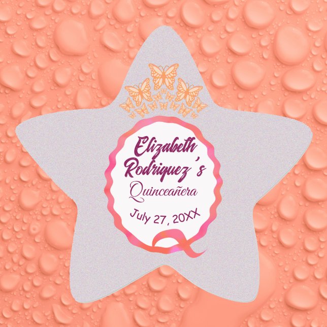 Adesivo Estrela Butterflies Princess Tiara Crown Party Fifteenth (Criador carregado)