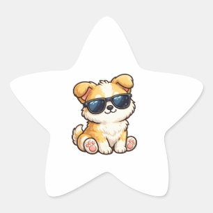 Adesivo Estrela Cachorro Fofo com Óculos de Sol Design Kawaii