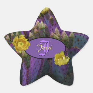 Adesivo Estrela Cactus Roxo Com Flores Amarelas