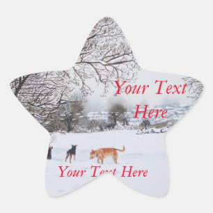 Adesivo Estrela cães que jogam a arte original da paisagem da cen