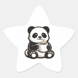 Adesivo Estrela Café de Panda Fofo – Panda Kawaii Segurando Café 