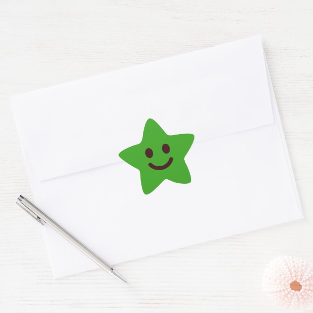 Adesivo Estrela Cara Sorridente Verde Fofa Clássica (Envelope)