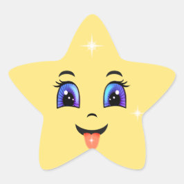 Adesivo Estrela Carinha Feliz Amarela Fofa Emoji