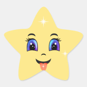 Adesivo Estrela Carinha Feliz Amarela Fofa Emoji