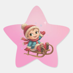 Adesivo Estrela Carona de trenó de Natal com uma criança de invern