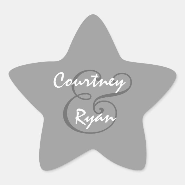 Adesivo Estrela Casamento de Selagem de Envelope Cinza de Prata (Frente)