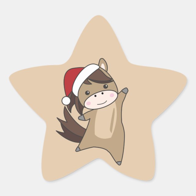 Adesivo Estrela Cavalo Pôneo de Natal Neve Inverno Animais de inve (Frente)