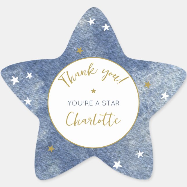 Adesivo Estrela Celestial Star Watercolor Personalizado Obrigado (Celestial Thank You watercolor star personalized sticker)