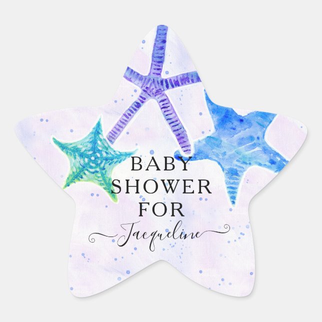 Adesivo Estrela Chá de Bebê de Starfish Colorido da Praia (Frente)