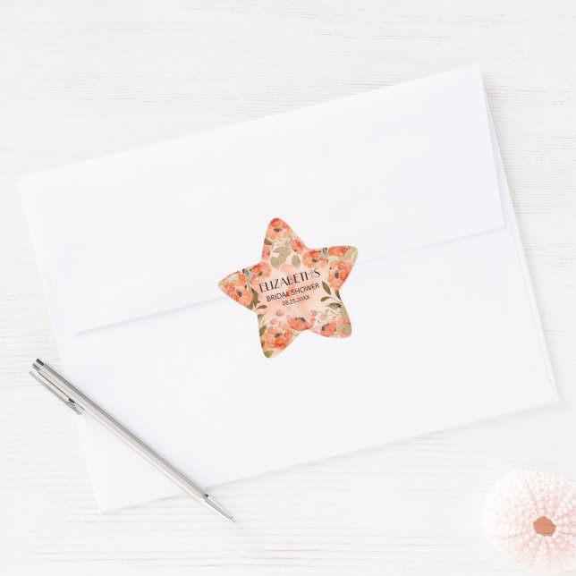 Adesivo Estrela Chá de panela Floral Laranja Aquarela (Envelope)