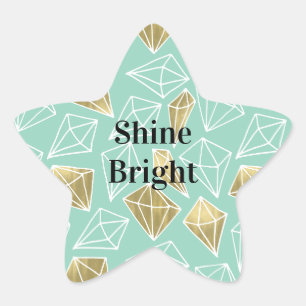Adesivo Estrela Chic Mint Diamantes Dourados