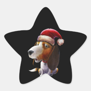 Adesivo Estrela Christmas Lights Santa Hat Beagle Cute Gifts Dog