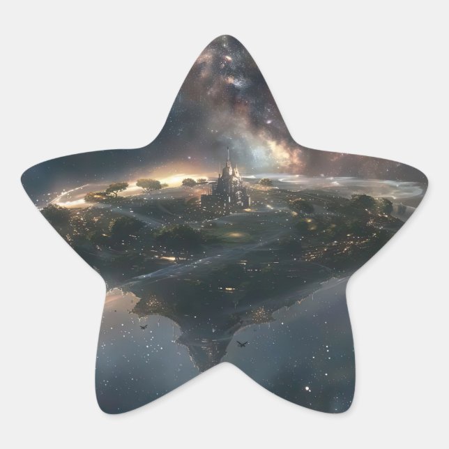 Adesivo Estrela Cidade espacial suspensa no universo (Frente)