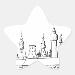 Adesivo Estrela cidade fabulosa. trabalho de arte. preto e branco