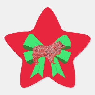 Adesivo Estrela Collie Rough Red Dog e Arco Verde Natal
