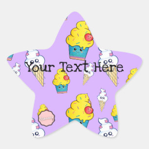 Adesivo Estrela Cone de Sorvete de Cupcake Personalizável