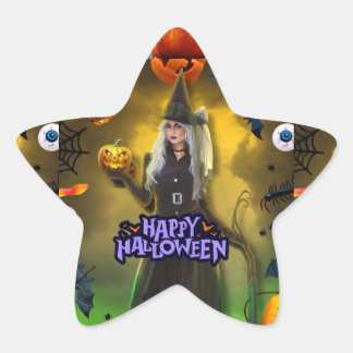 Adesivo Estrela Convite de aniversário de Halloween Espetacular