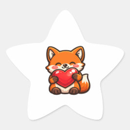 Adesivo Estrela Coração de Raposa Fofa – Raposa Kawaii Abraçando C