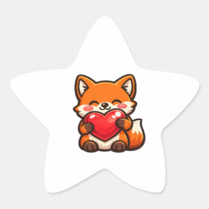 Adesivo Estrela Coração de Raposa Fofa – Raposa Kawaii Abraçando C
