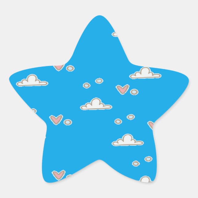 Adesivo Estrela Corações e nuvens em azul (Frente)