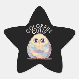 Adesivo Estrela Coruja Colorida Vibrante com Texto