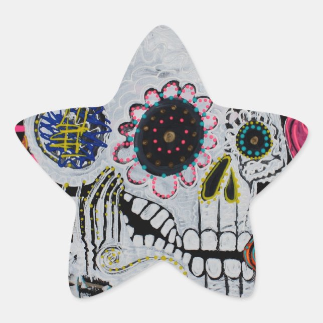 Adesivo Estrela Crânio de Açúcar com Rosas (Frente)