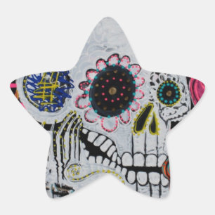 Adesivo Estrela Crânio do açúcar com rosas