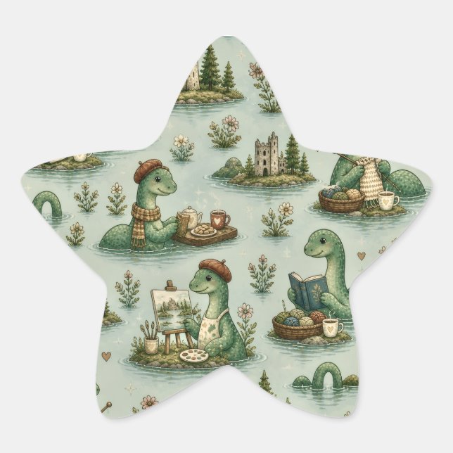 Adesivo Estrela Críptidos Aconchegantes Nessie Monstro do Lago Nes (Frente)
