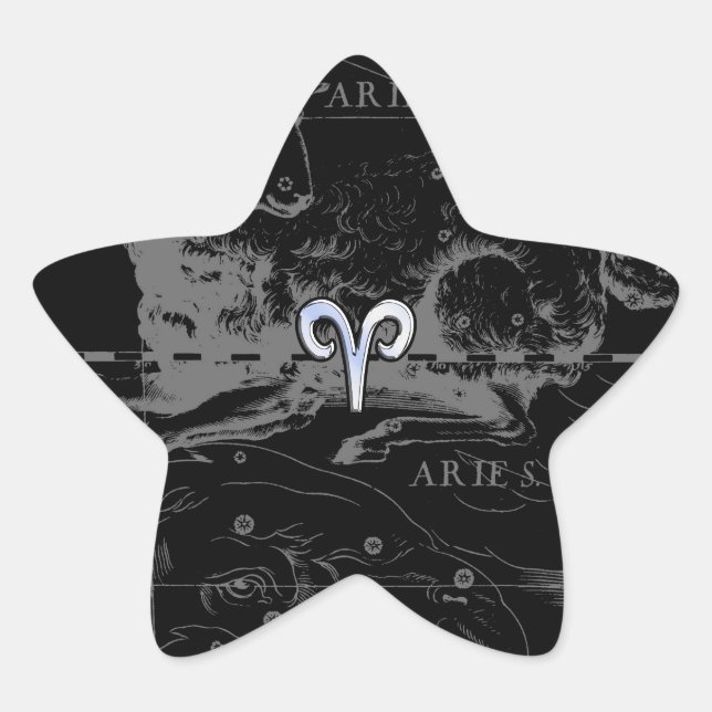 Adesivo Estrela Cromo como Aries Zodiac Sinal em Hevelius Black (Frente)