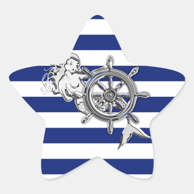 Adesivo Estrela Cromo como Sereia em Stripes Náuticas (Frente)