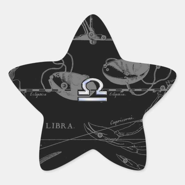 Adesivo Estrela Cromo prateado como Libra Zodiac Sinal em Hevelius (Frente)