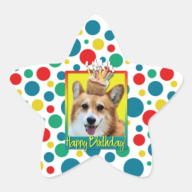 Adesivo Estrela Cupcake de aniversário - Corgi - Owen (Frente)