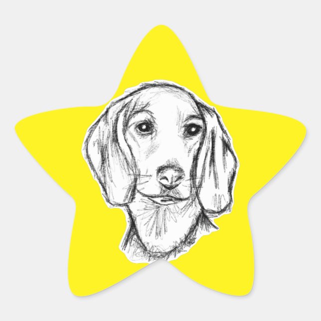 Adesivo Estrela dachshund hand drawn sketch black white puppy dog  (Frente)