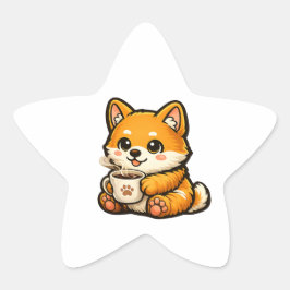 Adesivo Estrela de Café Shiba Inu Fofo