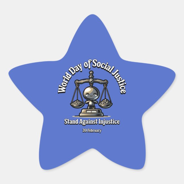 Adesivo Estrela Defenda A Injustiça. Dia da Justiça Social. (Frente)
