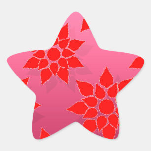 Adesivo Estrela Desenho Floral Vermelho Brilhante sobre Rosa Inten