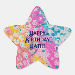 Adesivo Estrela Design abstrato cor-de-rosa, azul e amarelo