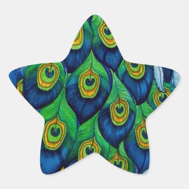 Adesivo Estrela Design Clássico de Peacock e Dragonfly (Frente)