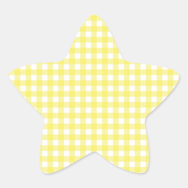 Adesivo Estrela Design de Gingham Amarelo e Branco (Frente)