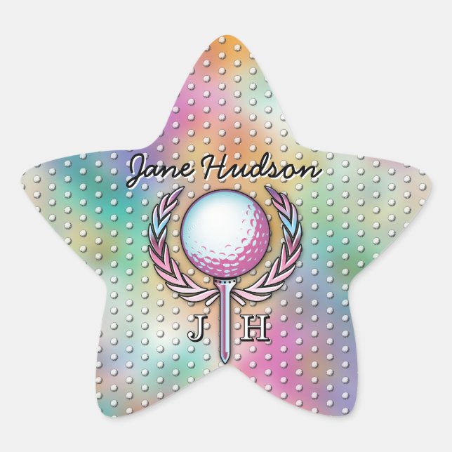Adesivo Estrela Design de Monograma Personalizado de Golfer (Frente)
